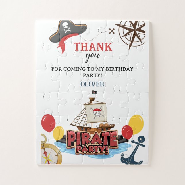 Nautical Pirate Sea Thank you Birthday Gift Card Jigsaw Puzzle (Vertical)