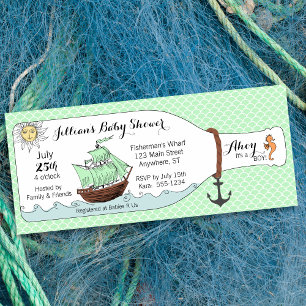 Nautical Pirate Ship in Bottle Baby Shower Invitation
