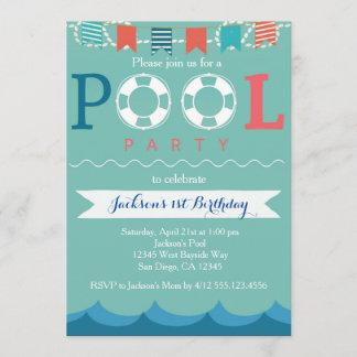 Nautical Pool Party Birthday Invitation