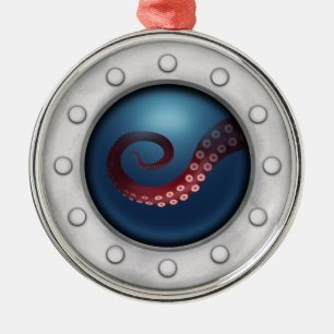 Nautical Porthole Octopus Ship Submarine Maritime Metal Tree Decoration