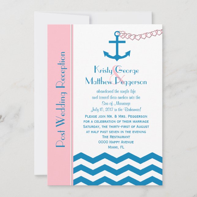 Nautical Post Wedding Reception  Invitation (Front)