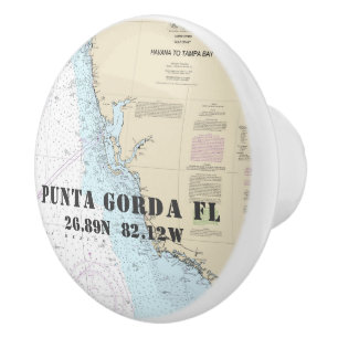 Nautical Punta Gorda FL Latitude Longitude Chart Ceramic Knob