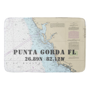 Nautical Punta Gorda FL Longitude Latitude Chart Bath Mat