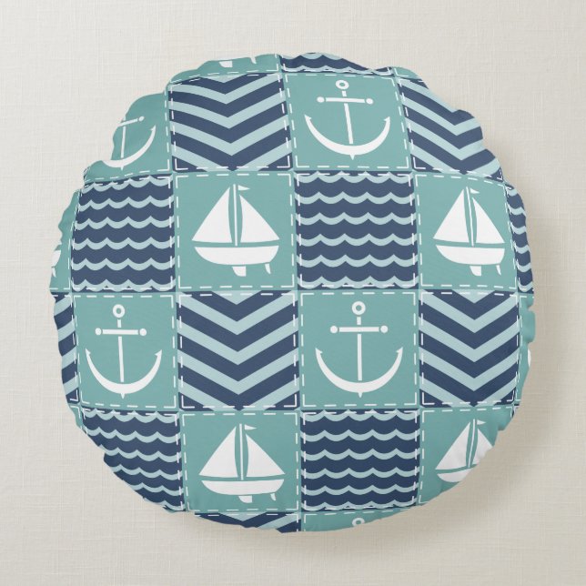 Nautical Quilt Round Pillow (Front)