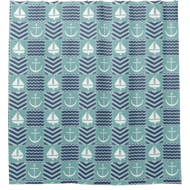 Nautical Quilt Shower Curtain (Front)