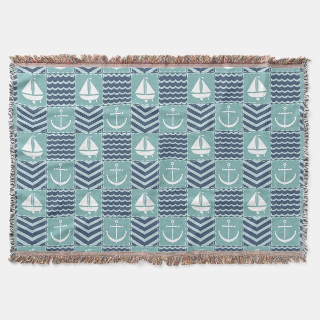 Nautical Quilt Throw Blanket (Front)
