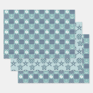 Nautical Quilt Wrapping Paper Set