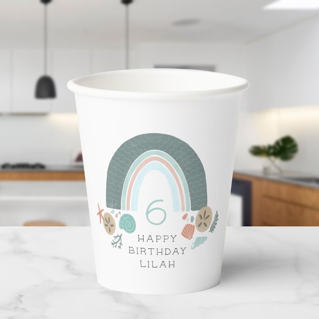 Nautical Rainbow Under The Sea Seashell Birthday Paper Cups (Creator Uploaded)