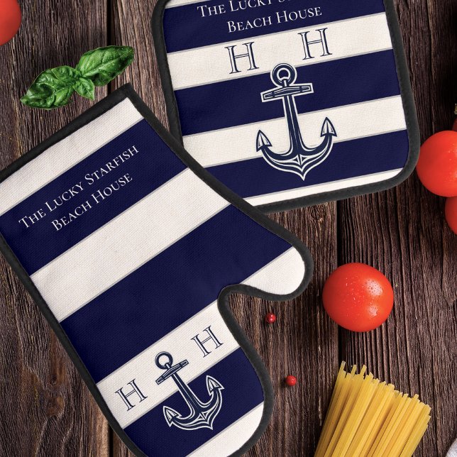 Nautical Recipe Keepsake Template Add Photo Navy O Oven Mitt & Pot Holder Set (Creator Uploaded)