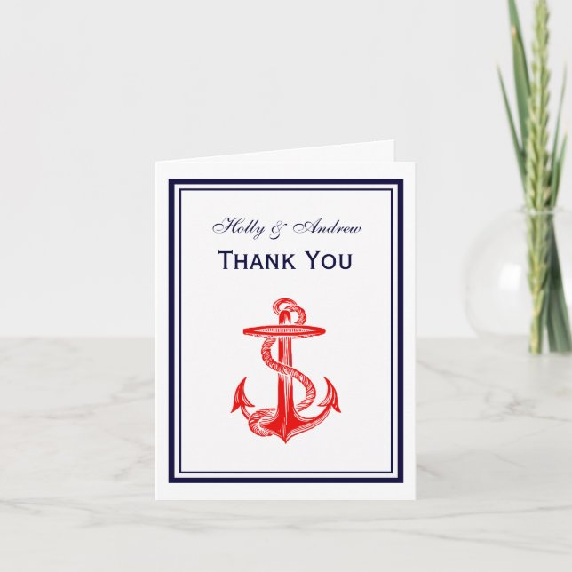 Nautical Red Anchor Navy Framed 2V Thank You (Front)