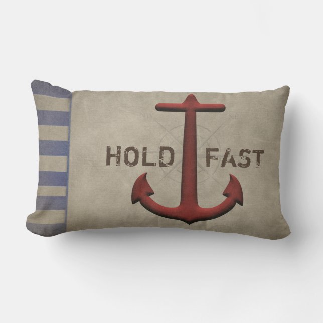 Nautical Red Anchor with stripes Lumbar Cushion (Front)
