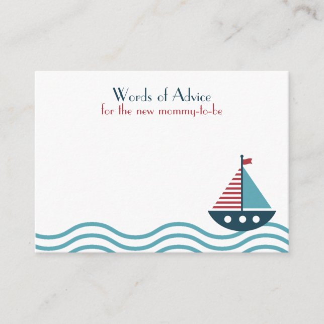 Nautical red and blue boat BABY SHOWER BIRTHDAY Advice Card (Front)