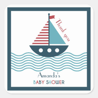 Nautical red and blue boat BABY SHOWER BIRTHDAY Square Sticker
