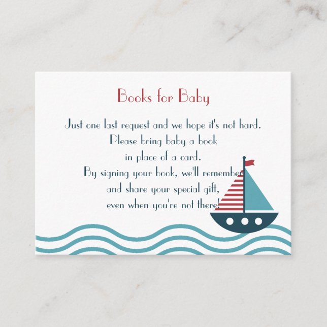 Nautical red and blue boat BOOKS REQUEST Custom Enclosure Card (Front)