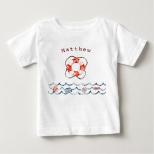 Nautical Red And Blue Lifeguard Monogram Baby T-Shirt