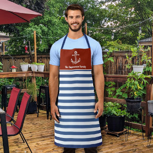 Nautical Red and Navy Striped Personalised Apron