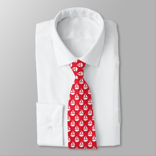 Nautical Red and White Sail Boat Gifts For Him Tie (Tied)