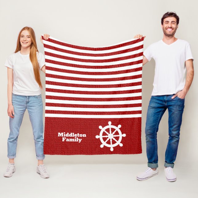 Nautical Red and White Stripes Fleece Blanket (In Situ)