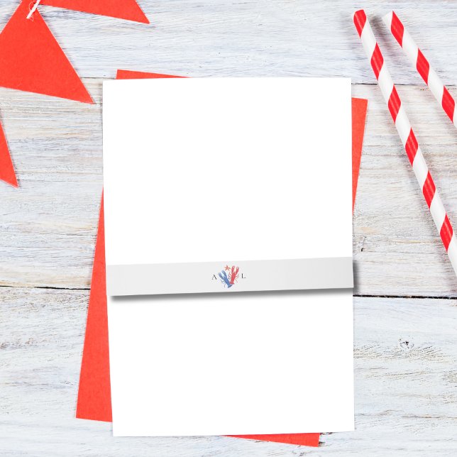 Nautical Red Blue Lobster Wedding Monogram  Invitation Belly Band (Creator Uploaded)