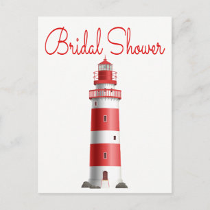 Nautical Red Bridal Shower Lighthouse Beach Summer Invitation Postcard