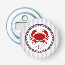 Nautical red crab and grey stripes monogram