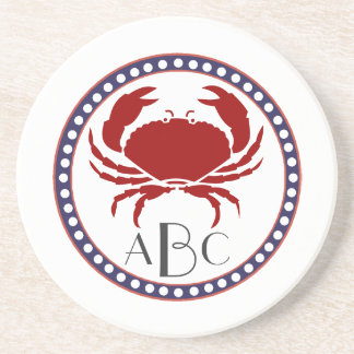 Nautical red crab and monogram coaster