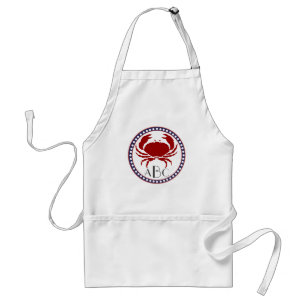 Nautical red crab and monogram standard apron