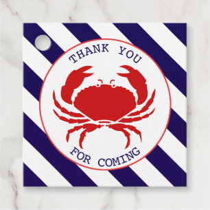 Nautical Red Crab Stripe Birthday Thank You Favour Tags