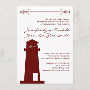 Nautical Red Lighthouse Wedding Venue Invitations