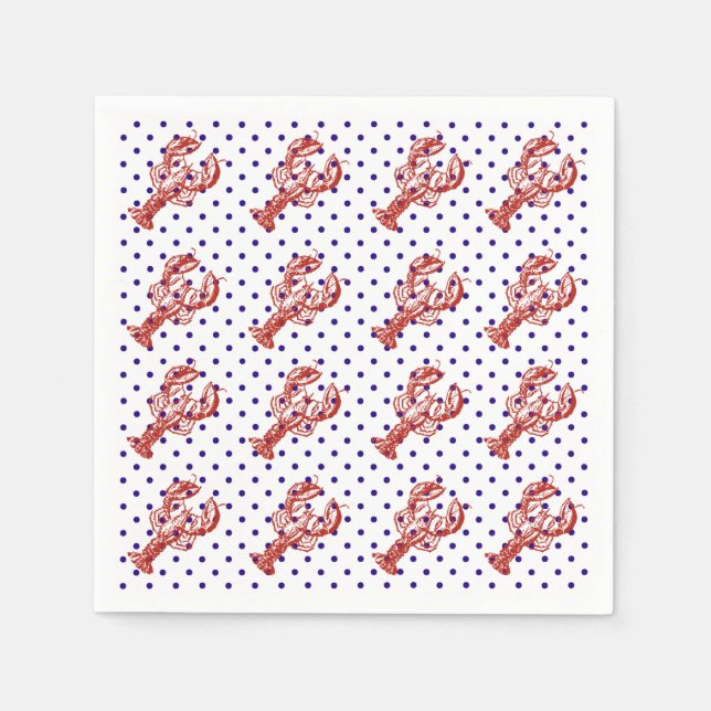 Nautical Red Lobster & Blue Dots Napkin (Front)