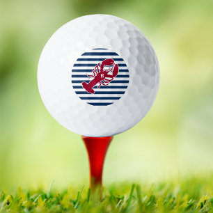 Nautical Red Lobster Monogram Blue White Stripe Golf Balls