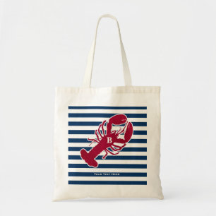 Nautical Red Lobster Monogram Blue White Stripe Tote Bag