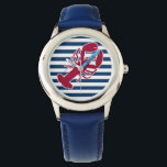 Nautical Red Lobster Monogram Blue White Stripe Watch<br><div class="desc">A Red Lobster with your monogram or text set on a navy blue and white striped background.  A perfect design for a beach or summer home by the ocean,  lobster bake on the shore,  reunions or just everyday living.  Click on the Colorfulgalshop  logo below for more fun nautical designs.</div>