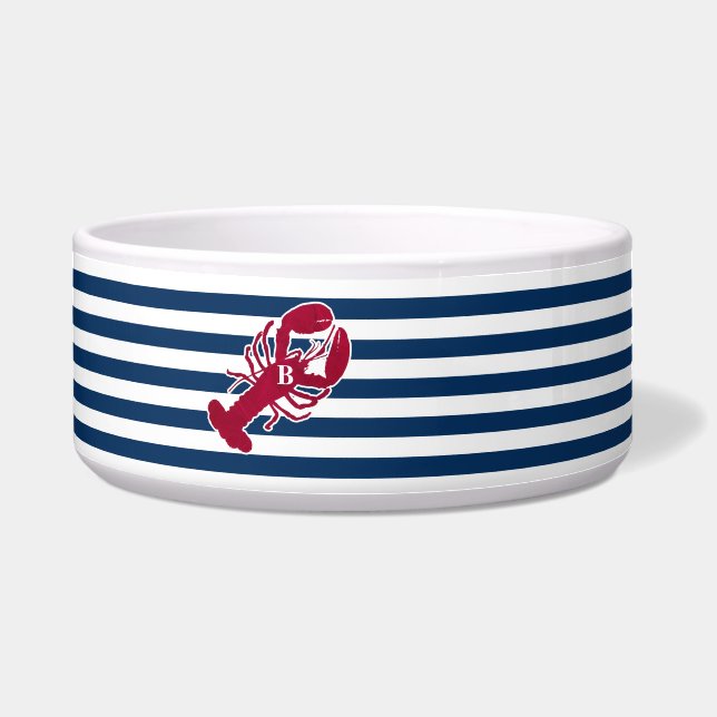 Nautical Red Lobster Monogram Stripe Dog (Front)