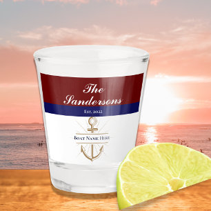 Nautical Red maroon burgundy  Monogram Lake House  Shot Glass