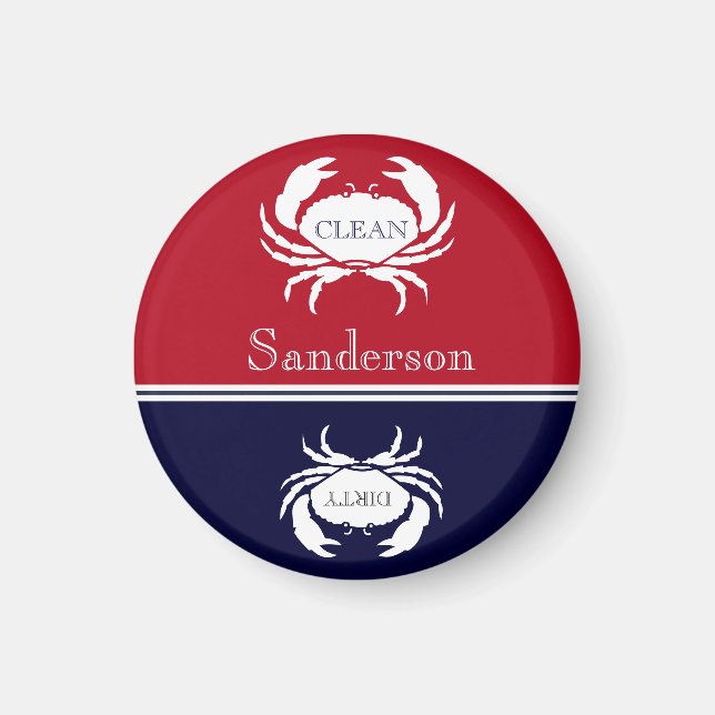 Nautical red navy blue dishwasher clean dirty  mag magnet (Front)