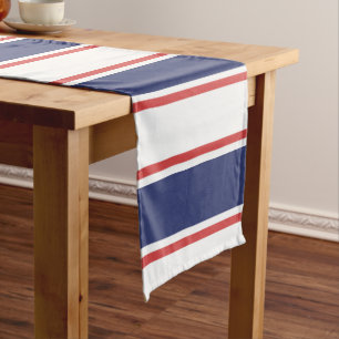 Nautical Red & Navy Blue Stripes Short Table Runner
