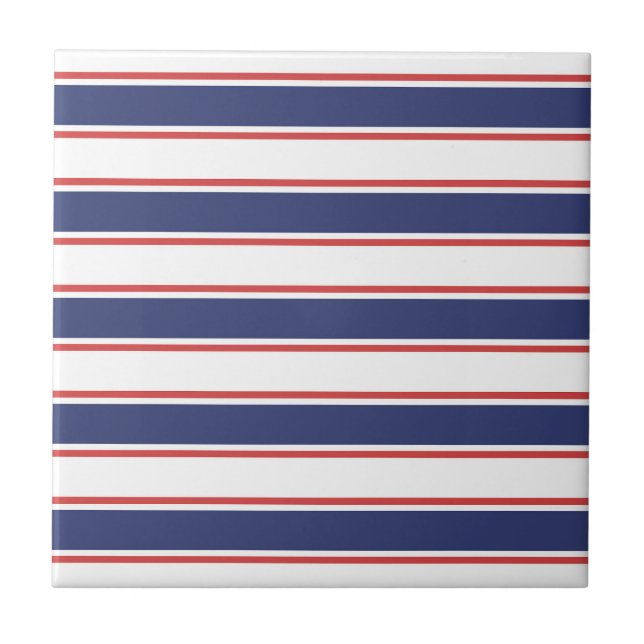 Nautical Red & Navy Blue Stripes Tile (Front)