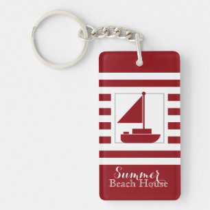 Nautical Red Stripe Sail Boat Key Ring