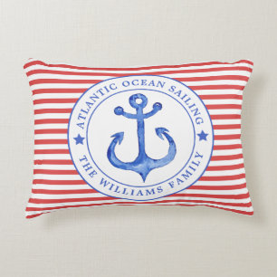 Nautical Red Stripes Personalised Lumbar Pillow