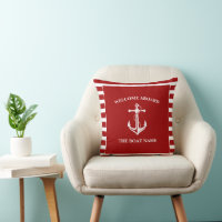 Nautical Red Welcome Aboard Boat Name Anchor