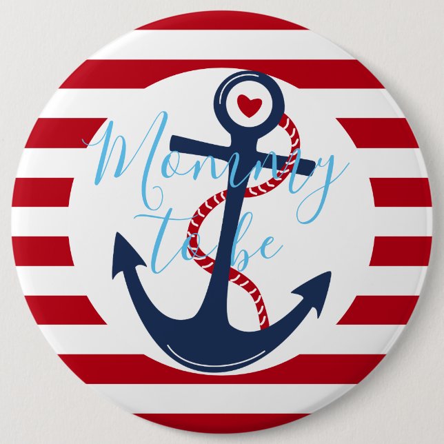 Nautical Red White Anchor Baby Shower Mummy-to-be 6 Cm Round Badge (Front)
