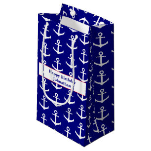 Nautical Red White and Blue Anchors Happy Birthday Small Gift Bag