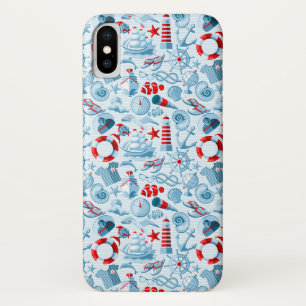 Nautical Red White And Blue Pattern iPhone X Case