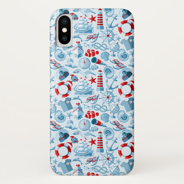 Nautical Red White And Blue Pattern Case-Mate iPhone Case (Back)