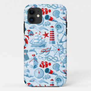 Nautical Red White And Blue Pattern iPhone 11 Case