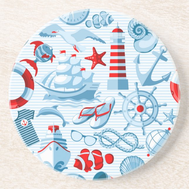 Nautical Red White And Blue Pattern Coaster (Front)