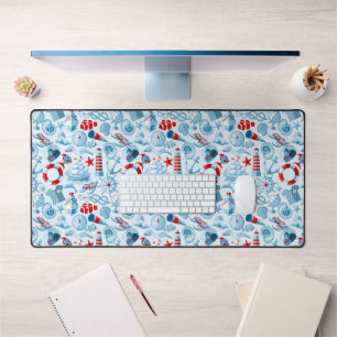 Nautical Red White And Blue Pattern Desk Mat