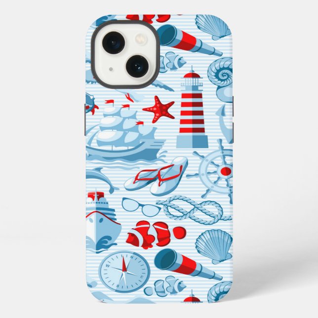 Nautical Red White And Blue Pattern iPhone Case (Back)