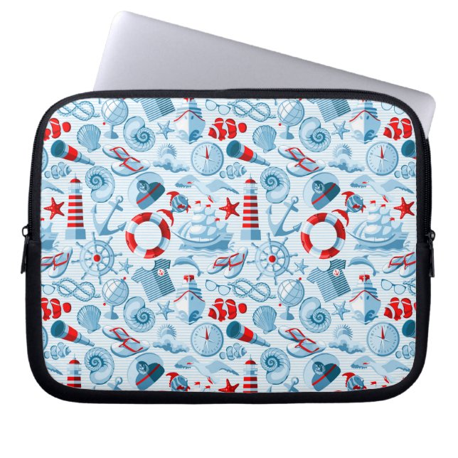 Nautical Red White And Blue Pattern Laptop Sleeve (Front)